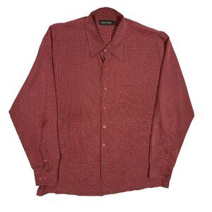 Vintage Harry Rosen Dress Shirt Rayon Check Long Sleeve Red Oversized Large
